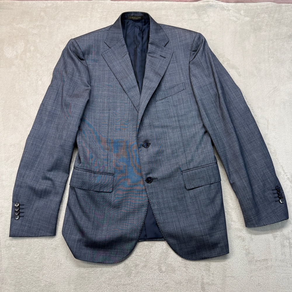 Corneliani Blazer Mens 50R Blue Gray Virgin Wool Silk Sport Coat Made In Italy
